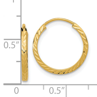 14K Yellow Gold Diamond-Cut Square Tube Endless Hoop Earrings