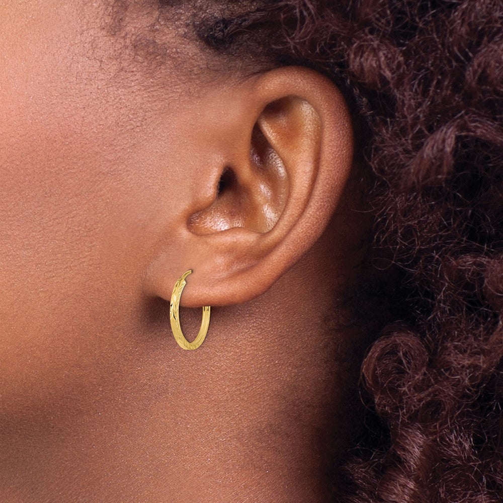 14K Yellow Gold Diamond-Cut Square Tube Endless Hoop Earrings