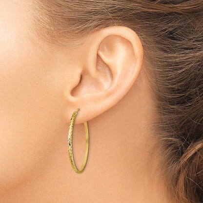 14K Yellow Gold Diamond-Cut Square Tube Endless Hoop Earrings