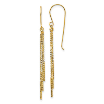 14K Yellow Gold Polished Diamond-Cut Chain And Bar Shepherd Hook Earrings