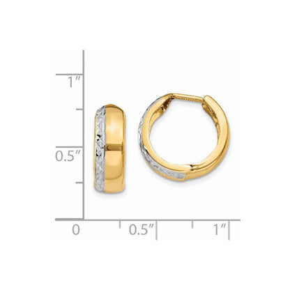 14K Yellow & Rhodium W/Rhodium Textured Hinged Hoop Earrings