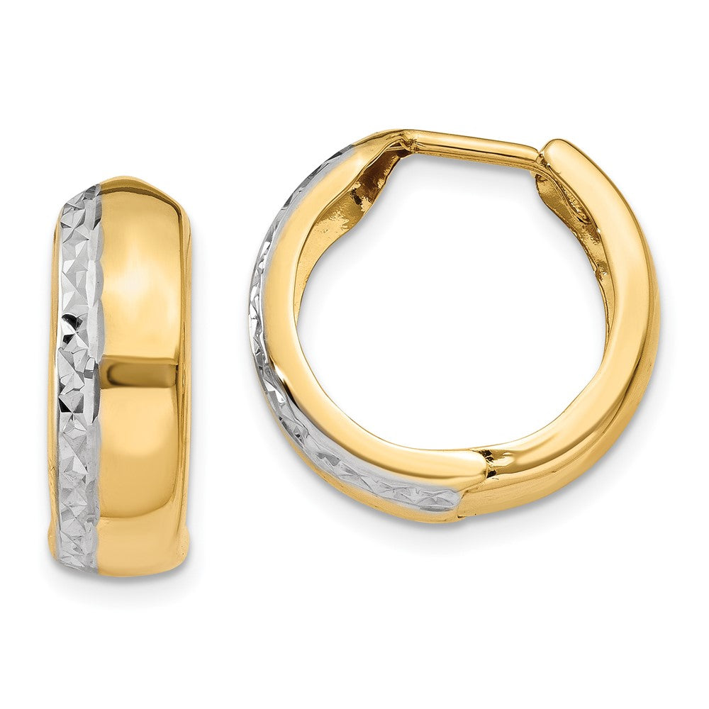 14K Yellow & Rhodium W/Rhodium Textured Hinged Hoop Earrings