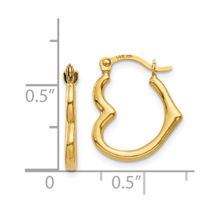 14K Yellow Gold Heart Shaped Hollow Hoop Earrings