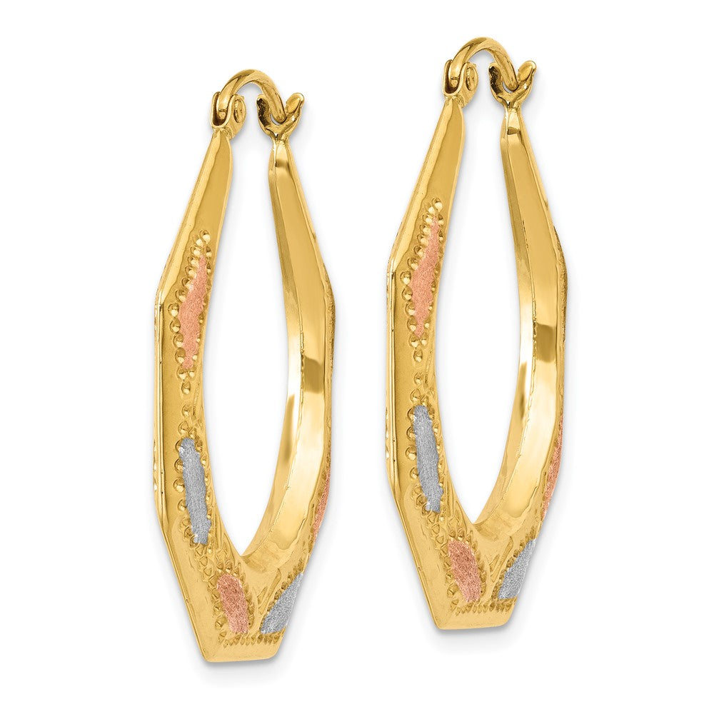 14K Yellow & Rhodium White And Rose Hollow Hoop Earrings