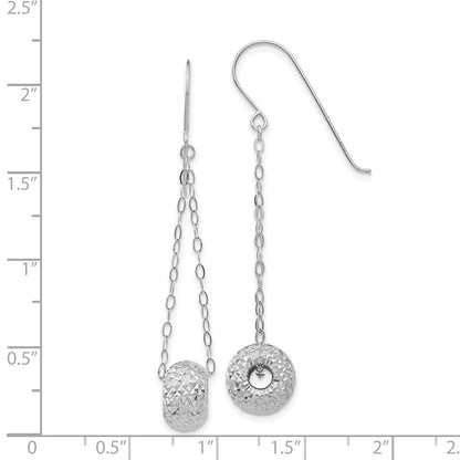 14K White Gold Chain W/Diamond-Cut Puff Donut Bead Earrings