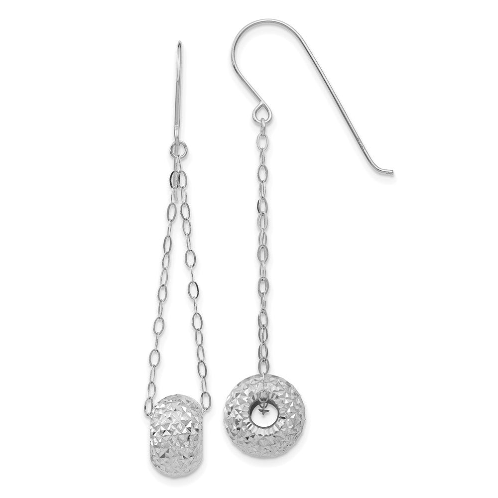 14K White Gold Chain W/Diamond-Cut Puff Donut Bead Earrings