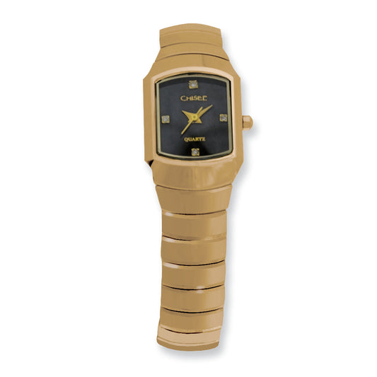 Tungsten Ladies Chisel Gold-Plated Accent/Black Dial Watch