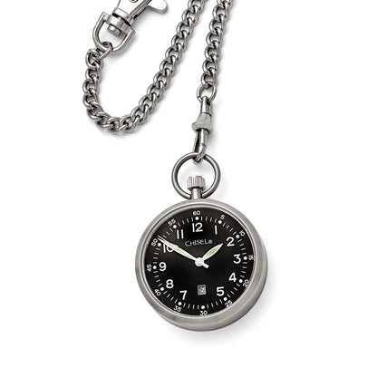 Stainless Steel Chisel Black Dial Pocket Watch
