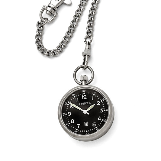 Stainless Steel Chisel Black Dial Pocket Watch