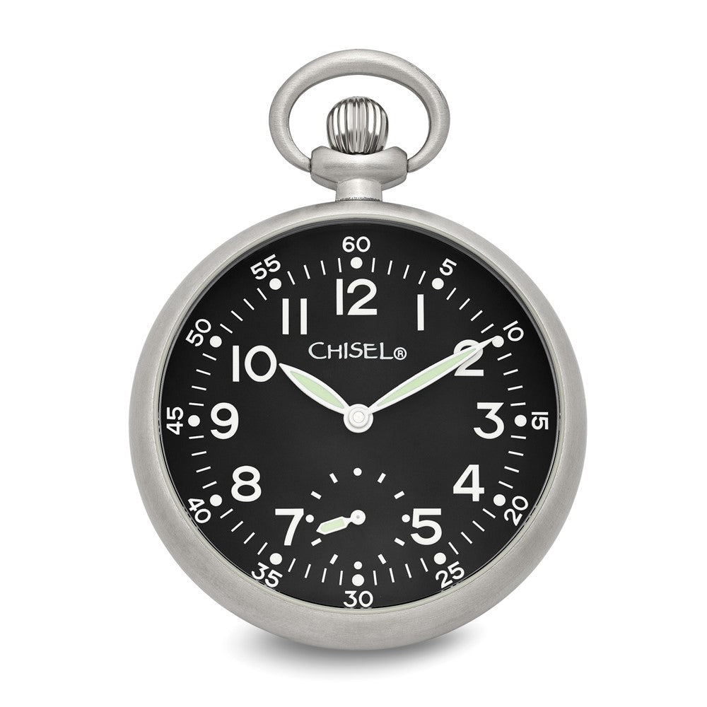 Stainless Steel Chisel Black Dial Pocket Watch