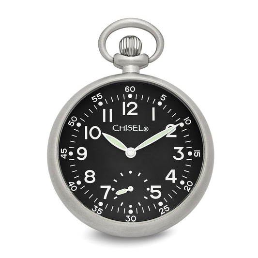 Stainless Steel Chisel Black Dial Pocket Watch
