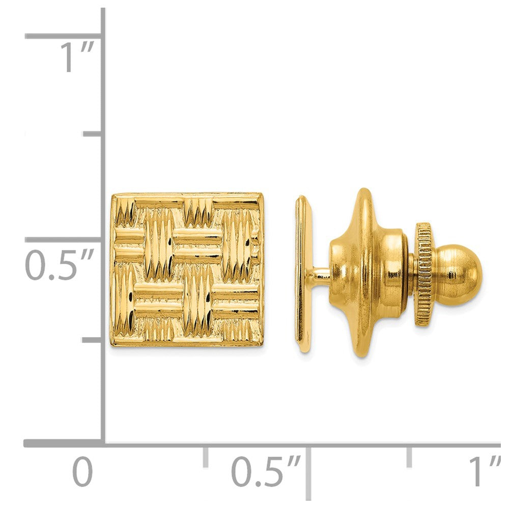 14K Yellow Gold Men'S Square Basketweave Textured Tie Tac
