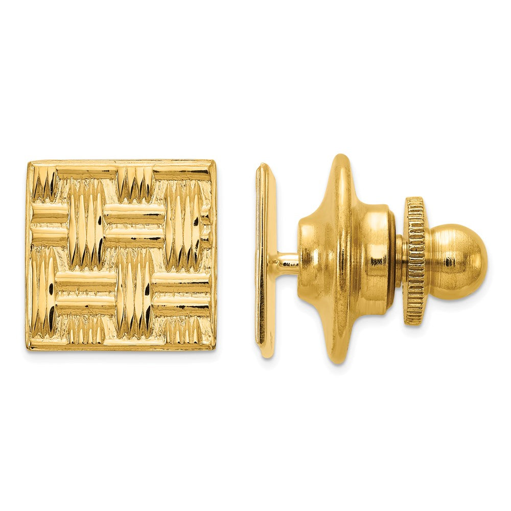 14K Yellow Gold Men'S Square Basketweave Textured Tie Tac