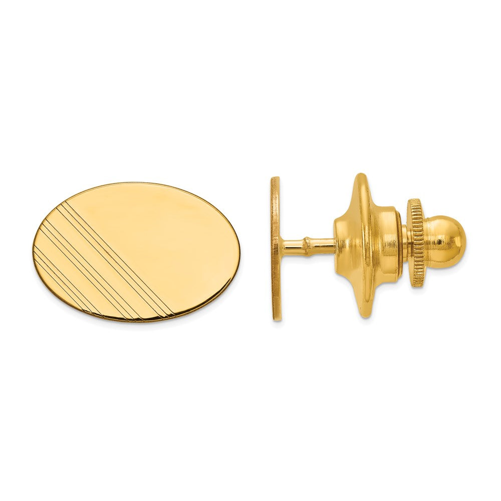 14K Yellow Gold Men'S Oval W/Line Design Tie Tac