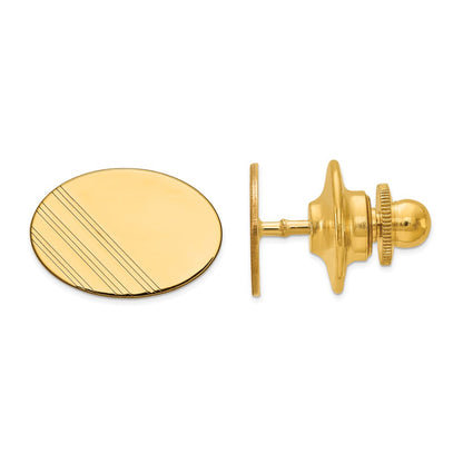 14K Yellow Gold Men'S Oval W/Line Design Tie Tac