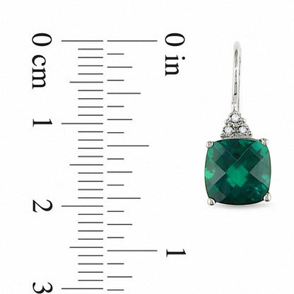 8.0mm Cushion-Cut Lab-Created Emerald and Diamond Accent Drop Earrings in 10K White Gold
