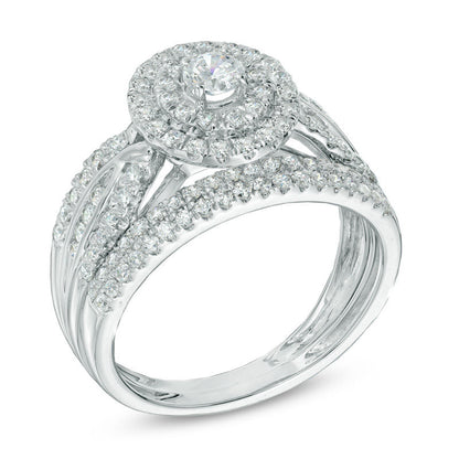 1 CT. T.W. Diamond Double Frame Bridal Set in 14K White Gold