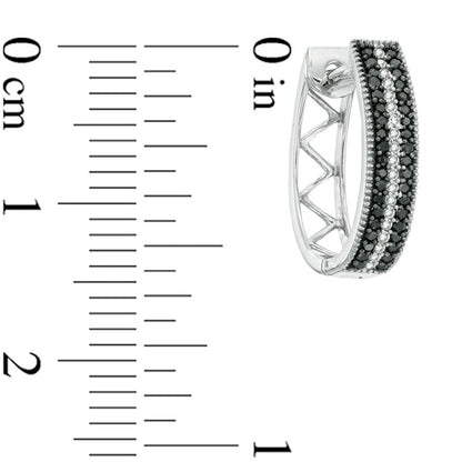 0.33 CT. T.W. Black Enhanced and White Diamond Stripe Oval Hoop Earrings in 10K White Gold