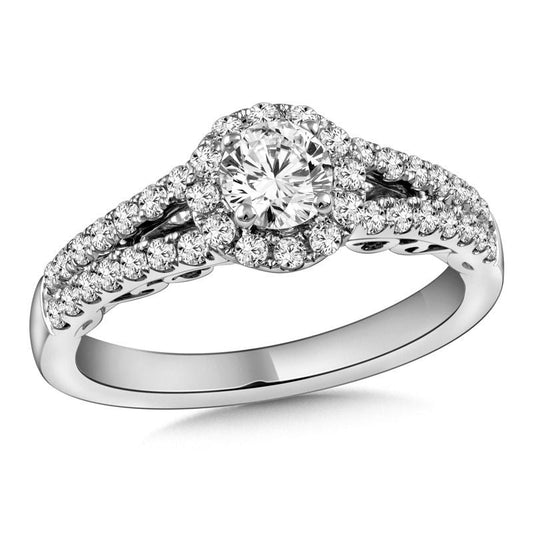 7/8 CT. T.W. Diamond Frame Split Shank Engagement Ring in 14K White Gold