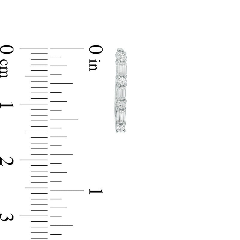 0.33 CT. T.W. Baguette and Round Diamond Alternating Hoop Earrings in 14K White Gold