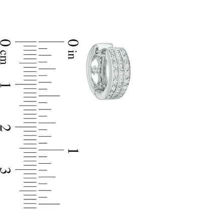 0.33 CT. T.W. Baguette and Round Diamond Multi-Row Huggie Hoop Earrings in 14K White Gold