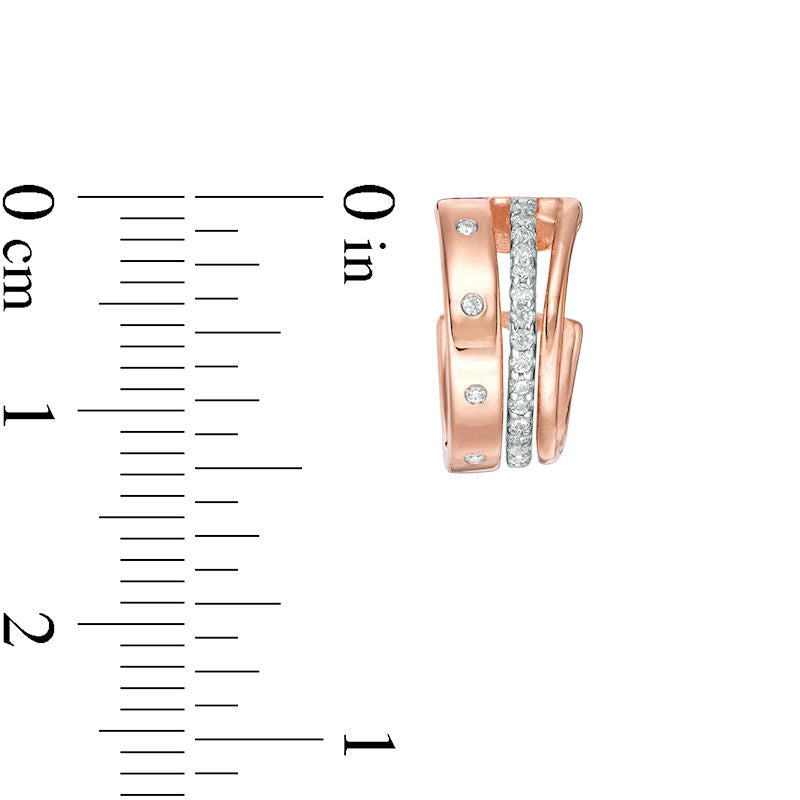 0.25 CT. T.W. Diamond Triple Row Split J-Hoop Earrings in 10K Rose Gold