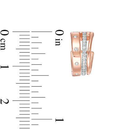 0.25 CT. T.W. Diamond Triple Row Split J-Hoop Earrings in 10K Rose Gold