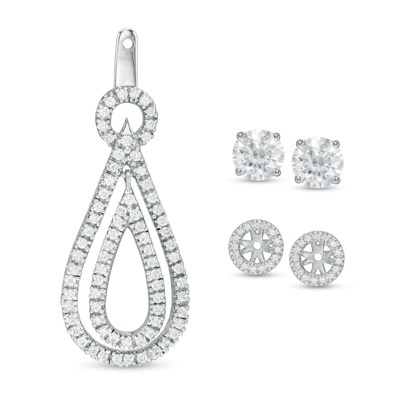 1 CT. T.W. Diamond Frame and Double Open Teardrop Earring Jackets in 14K White Gold