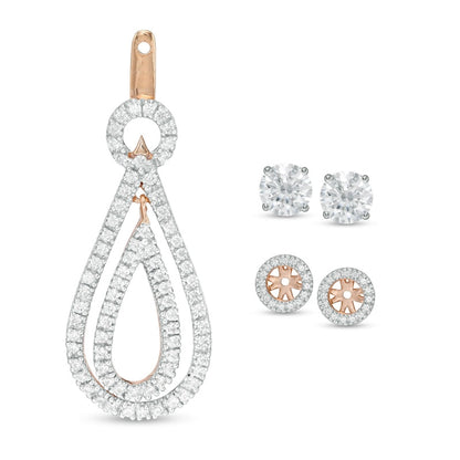 1 CT. T.W. Diamond Frame and Double Open Teardrop Earring Jackets in 14K Rose Gold