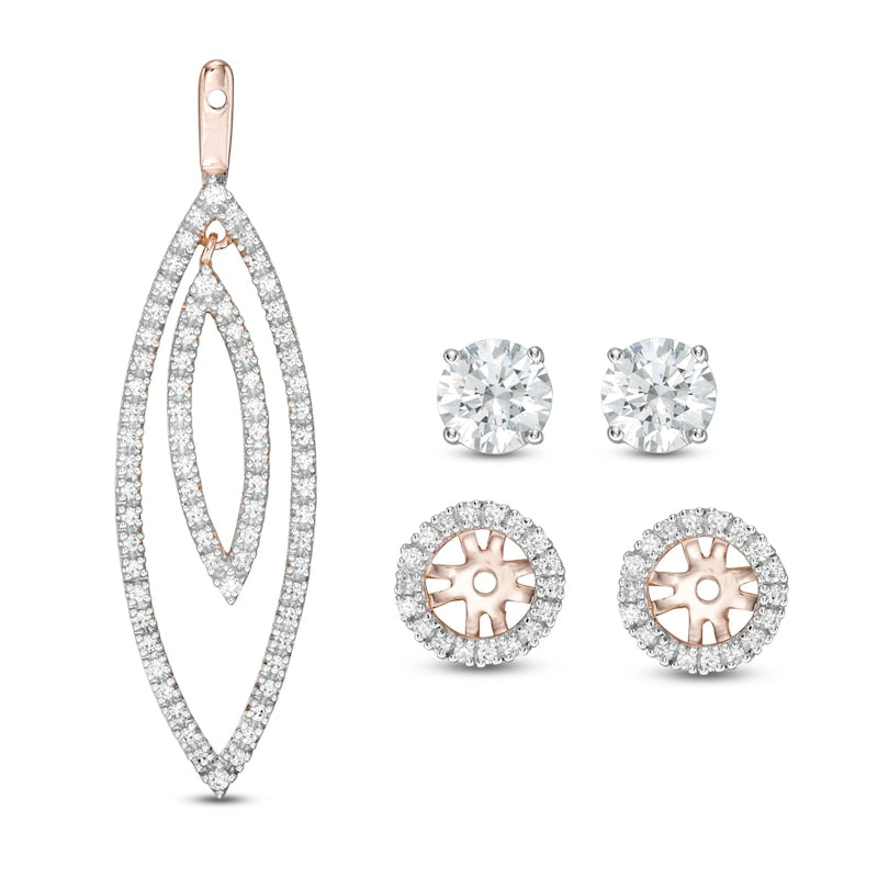 1 CT. T.W. Diamond Frame and Double Open Marquise Drop Earring Jackets in 14K Rose Gold