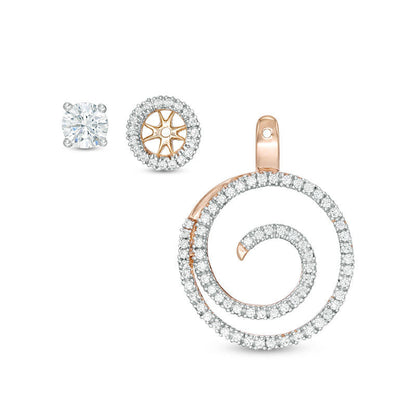 1 CT. T.W. Diamond Frame and Swirl Drop Earring Jackets in 14K Rose Gold