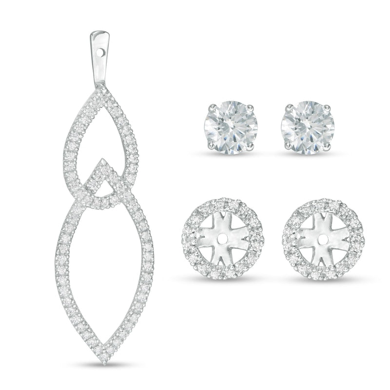 1 CT. T.W. Diamond Frame and Interlocking Geometric Drop Earring Jackets in 14K White Gold