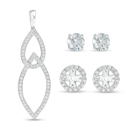 1 CT. T.W. Diamond Frame and Interlocking Geometric Drop Earring Jackets in 14K White Gold