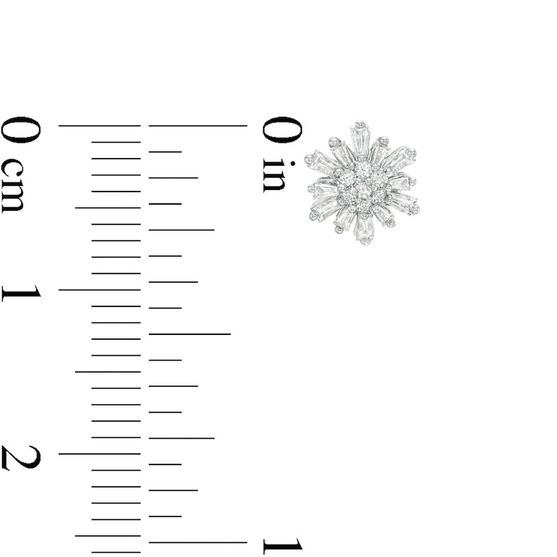 0.25 CT. T.W. Baguette and Round Diamond Sunburst Stud Earrings in 10K White Gold