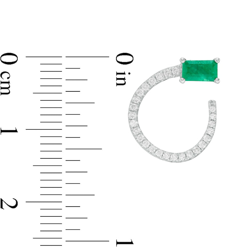 Sideways Emerald-Cut Emerald and 0.2 CT. T.W. Diamond Loop Drop Earrings in 14K White Gold