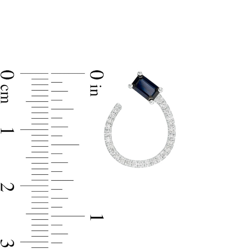 Sideways Emerald-Cut Blue Sapphire and 0.2 CT. T.W. Diamond Loop Drop Earrings in 14K White Gold