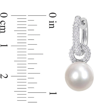 9.0-9.5mm Cultured South Sea Pearl and 0.5 CT. T.W. Diamond Huggie Hoop Earrings in 14K White Gold