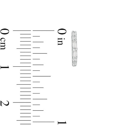 0.13 CT. T.W. Baguette and Round Diamond Hoop Earrings in 10K White Gold