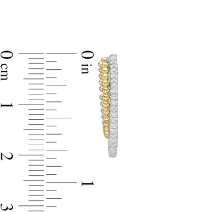 0.2 CT. T.W. Diamond Beaded Double Hoop Earrings in Sterling Silver and 10K Gold