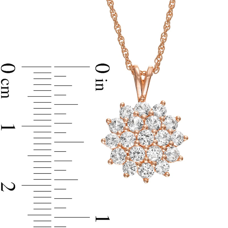 White Lab-Created Sapphire Cluster Flower Pendant in 18K Rose Gold Over Silver