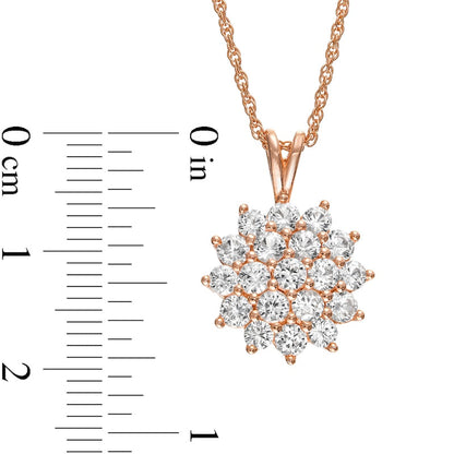 White Lab-Created Sapphire Cluster Flower Pendant in 18K Rose Gold Over Silver