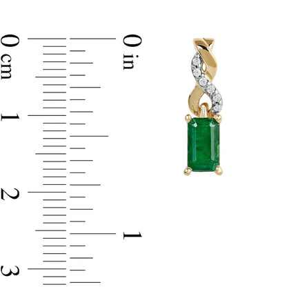 Emerald-Cut Emerald and Diamond Accent Twist Drop Earrings in 14K Gold