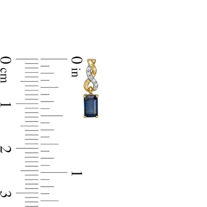 Emerald-Cut Blue Sapphire and Diamond Accent Twist Drop Earrings in 14K Gold