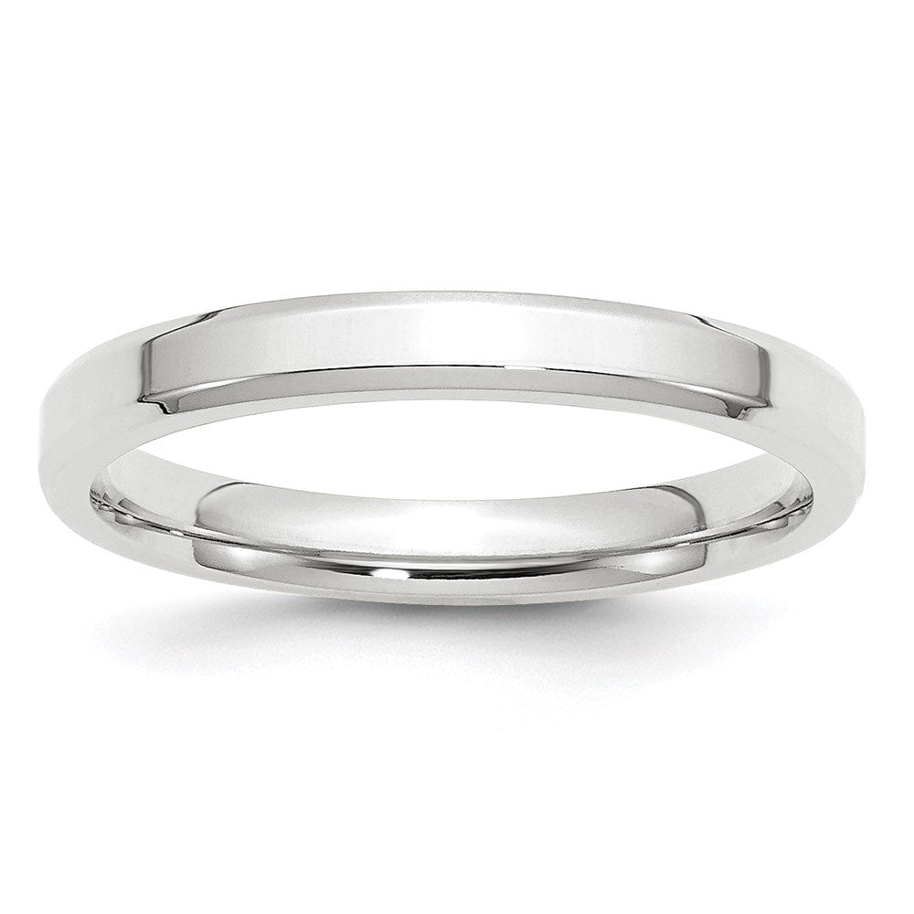 14k White Gold 3mm Beveled Edge Comfort Fit Wedding Band Ring