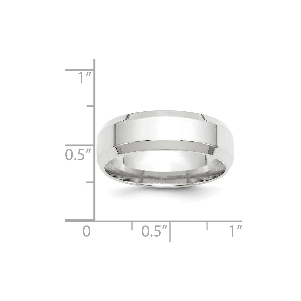 18k White Gold 7mm Beveled Edge Comfort Fit Wedding Band Ring