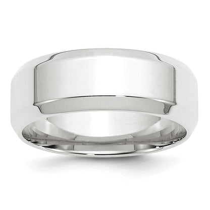 18k White Gold 8mm Beveled Edge Comfort Fit Wedding Band Ring