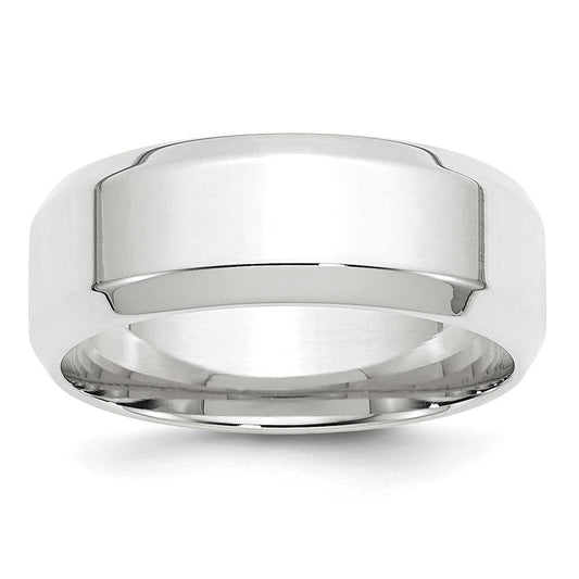 18k White Gold 8mm Beveled Edge Comfort Fit Wedding Band Ring