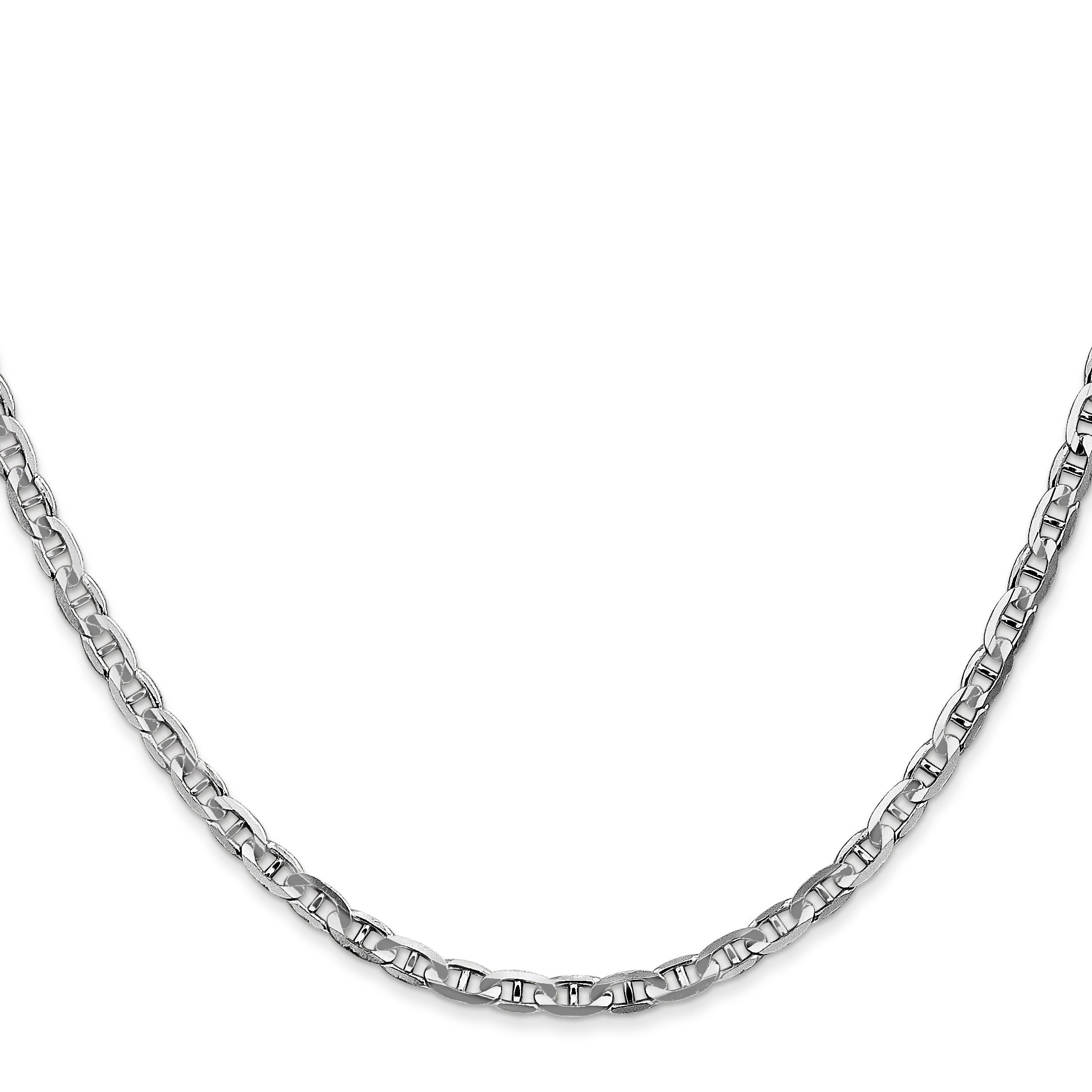 14K White Gold 20 Inch 3mm Concave Anchor With Lobster Clasp Chain Necklace