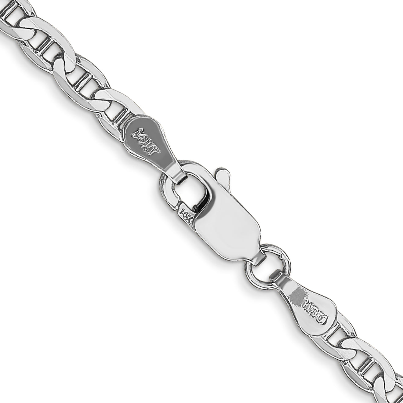 14K White Gold 20 Inch 3mm Concave Anchor With Lobster Clasp Chain Necklace