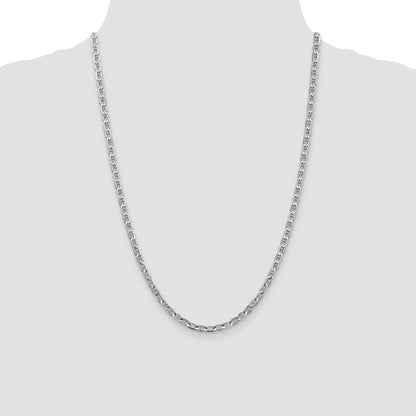 14K White Gold 24 Inch 3.75mm Concave Anchor With Lobster Clasp Chain Necklace